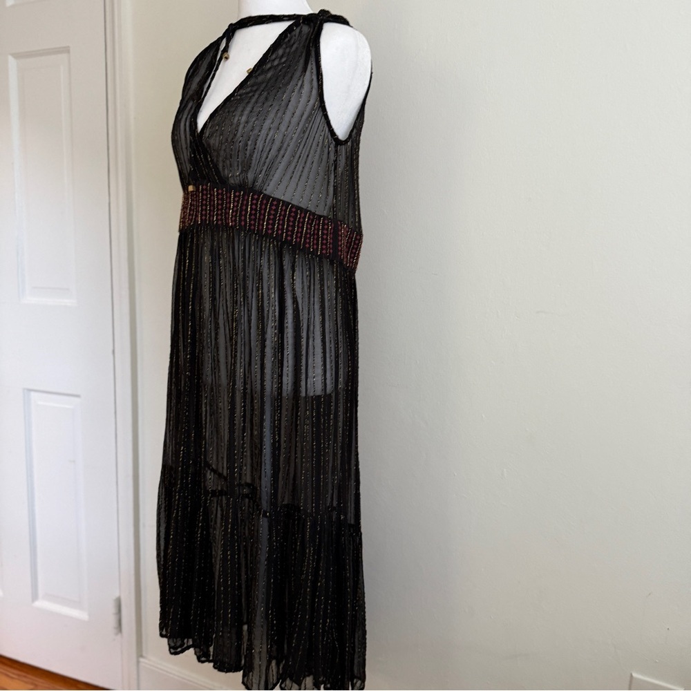 Anthropologie Black & Gold Metallic, Midi Dress by Floriat Size Small - Picture 5 of 16
